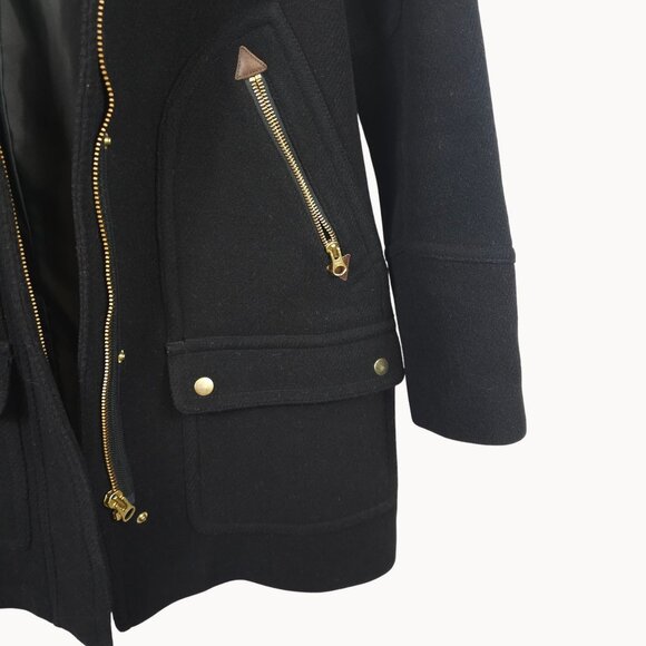 J.Crew‎ Womens 2 Italian Wool Hooded Tailored Coat Black Lined Gold Accents Warm - Picture 4 of 15